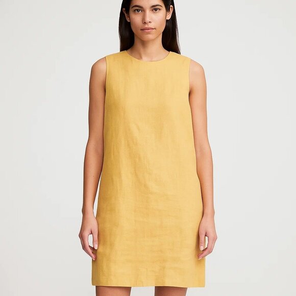 Theory Luxe Linen Column Gold Yellow Minimalist Quiet Luxury Resort Office  Dress